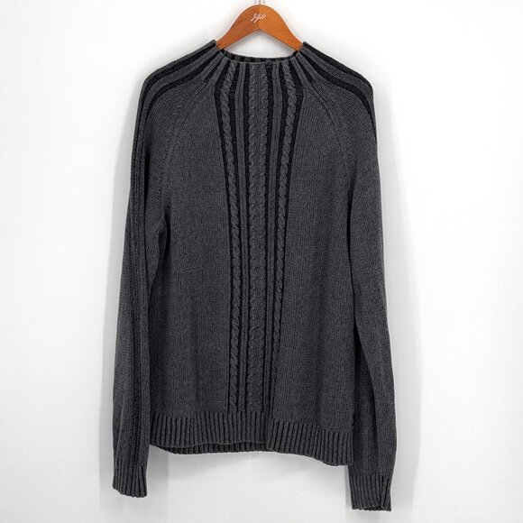 Calvin Klein Cable Knit Sweater L Mock‎ Turtleneck 90s Y2K Vintage Gray Ribbed - Picture 3 of 8